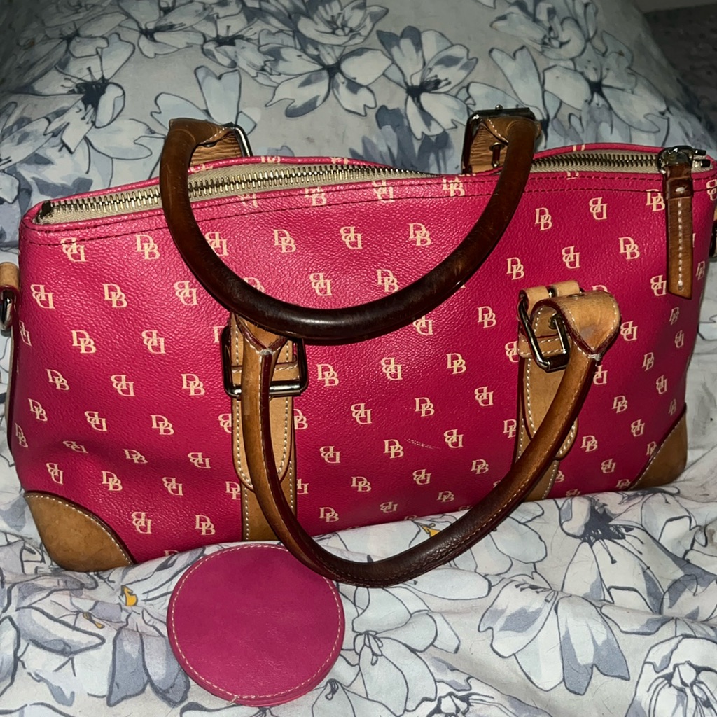 Dooney & Bourke Bag Medium Leather All Metal Zippers Pink Monogram